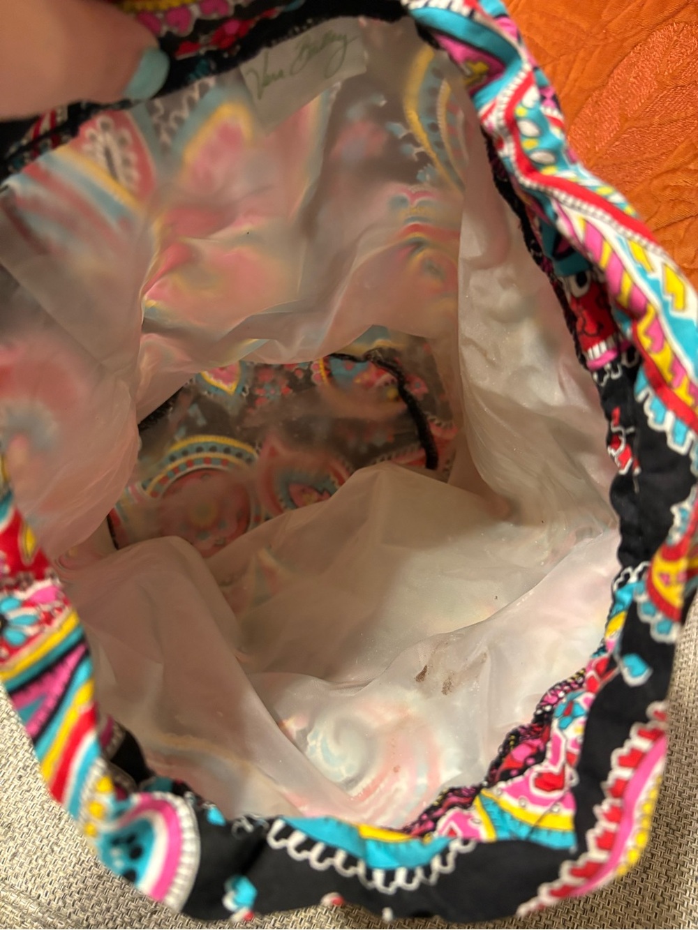Vera Bradley Ditty Bag- Black Paisley with Pink, Turquoise, & Yellow Accents - Picture 5 of 5